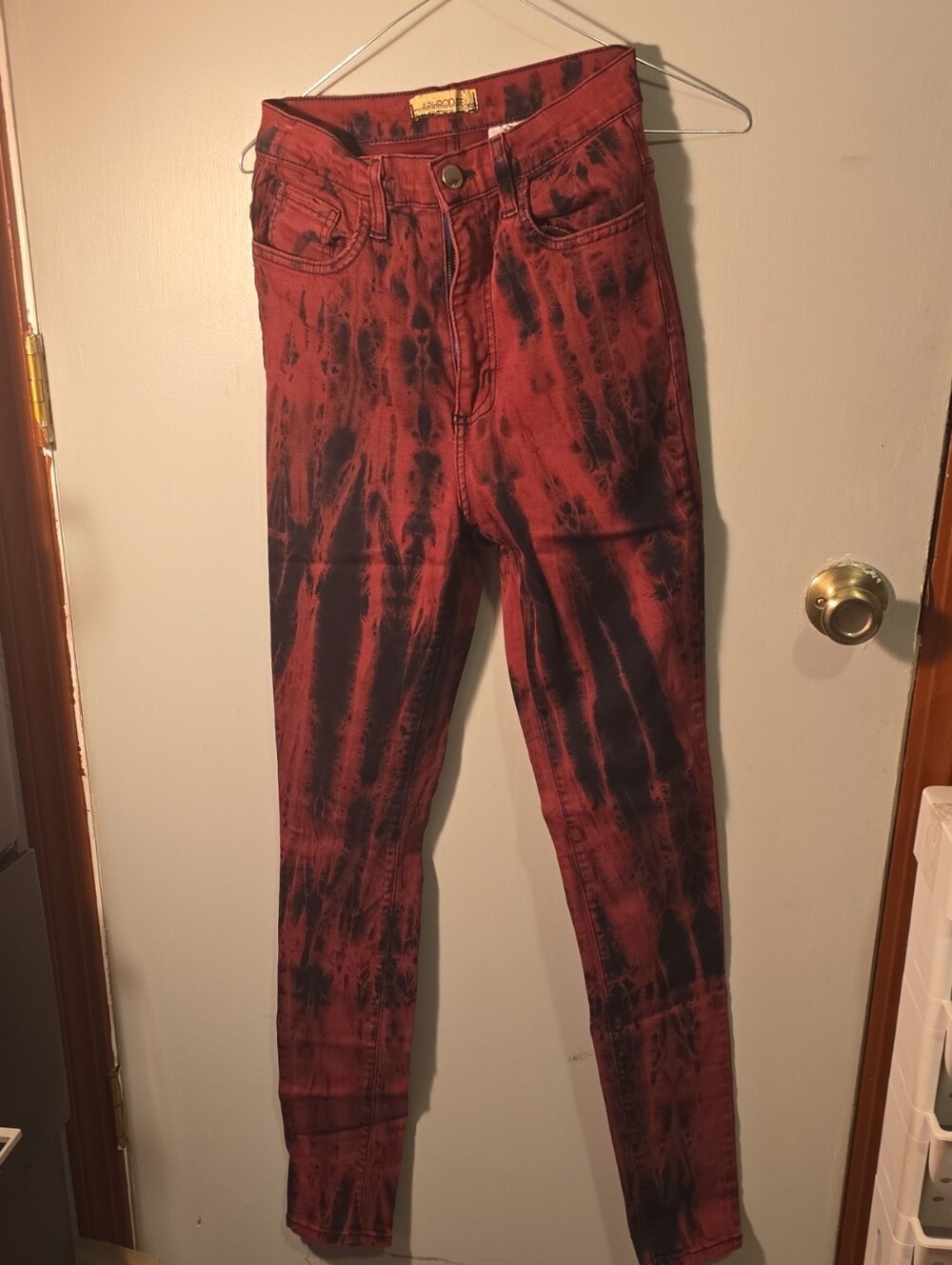 Aphrodite Red and Black Tie-Dye Skinny Jeans